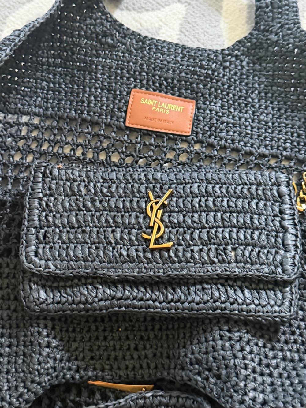 Icare Style Blue Black Raffia Maxi Tote Bag NWOT - Picture 3 of 7